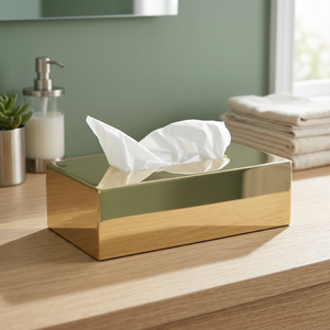 Rectangular Stainless Steel Shiny Gold Tissue Box Napkin <b>Case</b> Cover - Product Image 2
