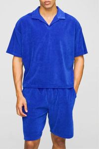 Ensemble de survêtement en velours oversize coupe carrée avec polo à revers et short à manches courtes pour fabricants de vêtements - Product Image 1