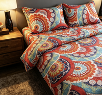 Draps de lit en coton biologique imprimé fleuri réversibles, taille Queen, 3 pièces, matelassés pour toutes les saisons, usage hôtelier et domestique