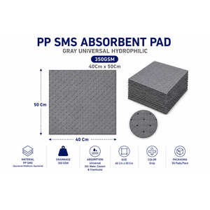 Tampon absorbant haute performance 40x50 cm 100% polypropylène gris universel hydrophile pour les déversements pétrochimiques - Product Image 2