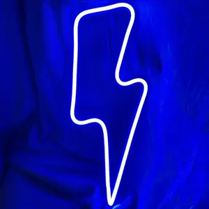 LED Lightning Bolt Neon Sign Decor Light, Blue Neon Sign Room Front Lit Acrylic Led Letters Signage For Hotel And Shop