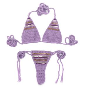 Ensemble bikini deux pièces fait main pour femme, avec broderie 3D personnalisée en forme d'étoile de mer, micro-string, maillot de bain fitness et tenue de plage - Product Image 1