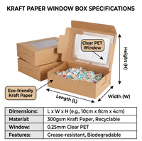 Boîtes cadeaux pliables en papier kraft brun recyclable avec fenêtre transparente, 20,3x15x6,35 cm, pour boulangerie, mariage, vente en gros, personnalisables, avec fentes