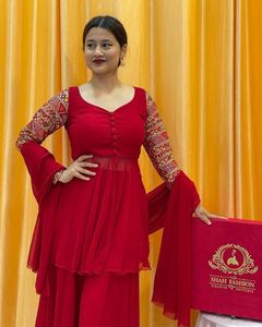 ชุดคุर्ติ-พลาซโซ ผ้าฟ็อกซ์จอร์เจตต์ คุณภาพดี ดีไซน์สวย พร้อมงานปักสวยงามและกางเกงพลาซโซทรงสวย - Product Image 3