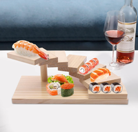 Support à sushi en bois de pin à 7 niveaux avec logo personnalisé, plateau en spirale, certifié FSC, écologique, OEM pour restaurant
