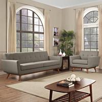 Canapé modulaire 3 places Mid-Moderne avec fauteuil, dossier capitonné et pieds coniques – Mobilier pour salon et hôtel