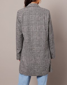 Manteau décontracté noir à carreaux, double boutonnage, en tricot, mélange polyester et laine, manches longues, anti-plis, coupe-vent - Product Image 6