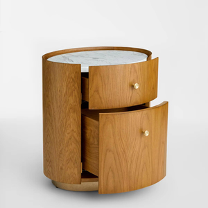 Table d'appoint de canapé en marbre naturel et en chêne massif avec tiroirs pour chambre à coucher, salon, table de chevet, tables de nuit - Product Image 1