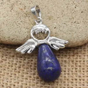 2024 Latest platinum plated natural stone wings women engagement lapis lazuli necklace Angel Baby Pendant