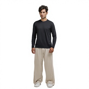 Pantalon large en maille beige pour homme, taille élastique, décontracté, léger, en coton et élasthanne, respirant, style printemps - Product Image 1