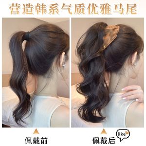 Peluca de cola de caballo media alta con efecto cascada, larga y ondulada, con volumen, con clip, para mujer, estilo otoño-invierno - Product Image 3