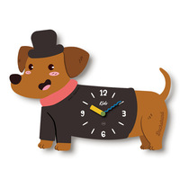 Jam Dinding Bentuk Dachshund Lucu Desain Art Deco MDF+Kristal, Baterai, Tahan Air, Tanpa Suara, Tanpa Bunyi Tik-tok, Kartun, Ruang Tamu