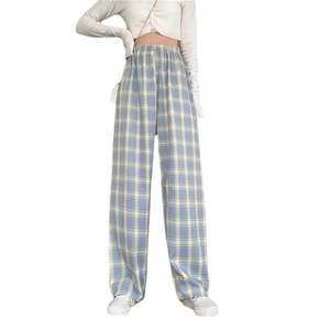 <span class=keywords><strong>Pantalon</strong></span> long ample décontracté à coupe droite à taille haute en tissu fin à <span class=keywords><strong>carreaux</strong></span> pour femmes - Product Image 5