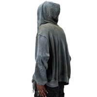 Sweat à capuche zippé pour homme, coupe ample à épaules tombantes, style Y2K Grunge, vintage, délavé à l'acide, orné de strass thermocollés, fournisseur en gros