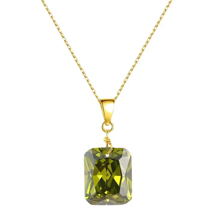 Ожерелье из серебра 925 пробы с зеленым шармом, модный и элегантный дизайн, цепочка для женщин