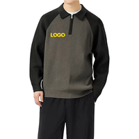 Pull tricoté d'hiver pour homme, personnalisé OEM/ODM, avec logo brodé jacquard, colorblock, demi-zip et manches raglan