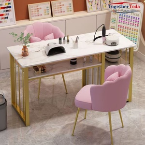 Muebles de Salón de Belleza con Estructura Metálica y Superficie de Mármol, Duraderos, Económicos, Personalizables y con Capacidad de Almacenamiento, con Mesa de Manicura Acrílica - Product Image 4