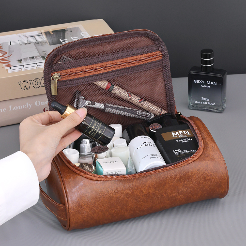 china men travel toiletry bag Carrywell (Not Made In China) For Men, Shaving Kit, Organizer Dopp Kit, Interior Compartments and Pockets For Toiletries and Accessories, Grey : Beauty & Personal Care hair brush Isen Men's Fashion Genuine Leather