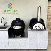 Îlot de cuisine extérieur modulaire JOYEDA, moderne, écologique, ignifuge, en acier inoxydable, avec comptoirs en pierre frittée, évier et roulettes