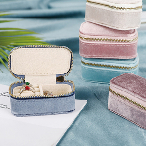 Custom Mini Portable Necklace Jewelry Ring Box Candy Color Flannelette Velvet Small Travel Jewelry Storage Box