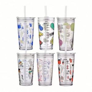 Tazas de Vidrio Personalizadas con Logotipo de 350 ml y 400 ml con Escala y Tapa de Silicona con Pajita de Fácil Apertura para Bebidas Energéticas - Product Image 1