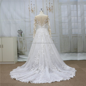Il colore della pelle di <span class=keywords><strong>tulle</strong></span> <span class=keywords><strong>con</strong></span> maniche lunghe francese del merletto del cotone UNA linea <span class=keywords><strong>gonna</strong></span> 2020 ultime abiti da sposa da sposa - Product Image 6