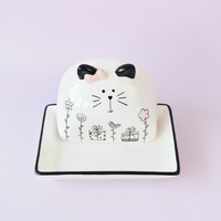 Bonwill chat de dessin animé mignon noir et blanc assiette à beurre en céramique décoration de la maison vente en gros