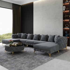 Simple Gray Fabric Modern <strong>Living</strong> Room Sofa Set <strong>U</strong> Shaped Combination Home Furniture Sectional Couch Modular Luxury Velvet Sofa - Product Image 2