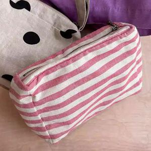 Promotional Recycling Pink and White Color Stripes Cotton <b>Storage</b> Pouch Canvas <b>Makeup</b> Pouch With Logo Printing - Product Image 2