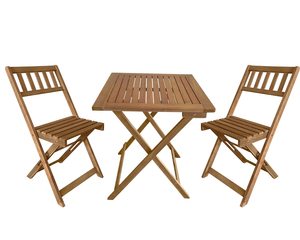 Ensemble bistrot pliant 3 pièces en bois d'acacia, ensemble <span class=keywords><strong>table</strong></span> et chaises <span class=keywords><strong>de</strong></span> bistrot d'extérieur avec 2 chaises et <span class=keywords><strong>table</strong></span> carrée pour la plage - Product Image 1