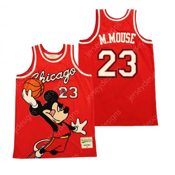 Jersey Basket Pria Chicago #23 M.Mouse, Jersey Merah