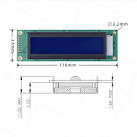 2002A dengan Lampu Latar Biru Pengontrol ST7066U Antarmuka 16Pin Modul LCD 116*37mm LCD Monokrom Pencerah Tinggi 5V 20*2