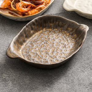 Plato de cerámica con doble asa, hecho a mano en el horno <span class=keywords><strong>Yuge</strong></span>, apto para microondas, con diseño sólido, para uso doméstico, té y comida occidental. - Product Image 3
