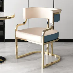 Bazhou Royal Accent Kursi Kulit Mewah, Furnitur Lengan Beludru Kursi Modern Set Kursi Makan untuk Ruang Tamu