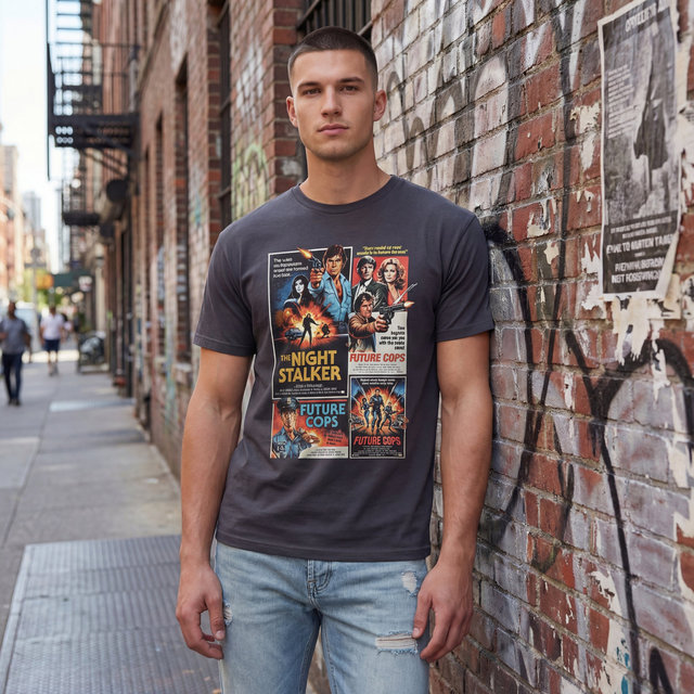 OEM ODM Oversized Hip Hop Knitted Vintage Movie Poster Print T-Shirt Retro Film Graphic Tee