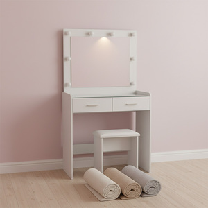 Table de maquillage moderne en bois pour filles avec miroir, tiroirs et lumière LED - Product Image 1