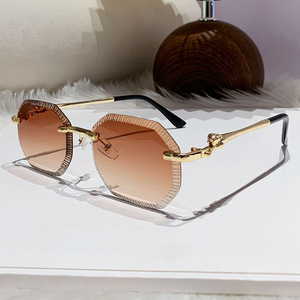 Nouvelles Lunettes de Soleil <span class=keywords><strong>Kaja</strong></span> 2026 Sans Monture à Bords Crantés, Style Instagram Européen-Américain, Tendance, avec Tête de Léopard Métallique, Protection UV400 - Product Image 2