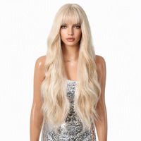 Perruque synthétique longue ondulée blonde avec frange, aspect naturel, résistante à la chaleur, pour femme, usage quotidien, fête, cosplay, peut être permanentée