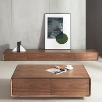 Mueble de TV Moderno de Madera Sólida, Diseño Nórdico Minimalista Vintage, Color Nogal, para Apartamentos Pequeños, Sala de Estar, Compatible con Televisores