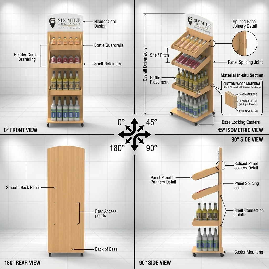 Wholesale Custom Wooden Beverage Display Stand Wine Syrups Liquor Bottle Display Rack Retail Shop Shelf with Branding Header ODM — view 5
