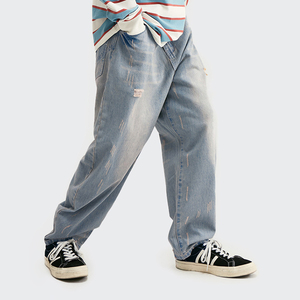 YLS Custom Men Streetwear <span class=keywords><strong>pantaloni</strong></span> strappati Vintage <span class=keywords><strong>pantaloni</strong></span> Casual in Denim blu chiaro a vita alta - Product Image 1
