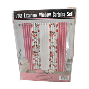 Juego de 7 Cortinas para Ventana con Funda de Cojín, Listo para Enviar, Estampado Floral Rosa y Amarillo, Cortinas de Seda Sintética para Dormitorio - Product Image 6