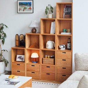 Mueble de Almacenamiento Modular Minimalista Moderno de Madera Maciza con Estantes Abiertos y Cajones, Librería de Combinación Libre para Sala de Estudio - Product Image 3