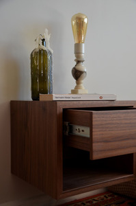 High Quality Modern Home Bedroom Wall Mounted Floating Brown Nightstand <b>Side</b> <b>Table</b> Bedside Wood <b>Storage</b> Drawer Shelf Night Stand - Product Image 6