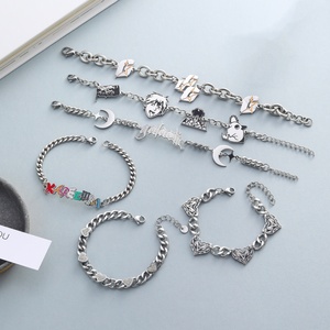 Personalized <b>Name</b> Customize Vintage Gold Enamel Stainless Steel Unisex Cuban <b>Chain</b> Cartoon Letter Logo Charms Fashion Bracelets - Product Image 1