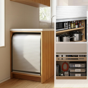 Puerta <span class=keywords><strong>Enrollable</strong></span> de PVC Plástico de 650x500mm, Color Plata y Negro, para <span class=keywords><strong>Armario</strong></span> de Cocina, <span class=keywords><strong>Armario</strong></span>, <span class=keywords><strong>Persiana</strong></span> <span class=keywords><strong>Enrollable</strong></span>, Puerta <span class=keywords><strong>Enrollable</strong></span> para Electrodomésticos - Product Image 2