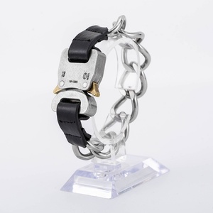 316L Stainless Steel Link <b>Bracelet</b> with <b>Leather</b> Accents Functional Street Style Unisex for Daily Wear and Hip Hop Outfits - Product Image 1
