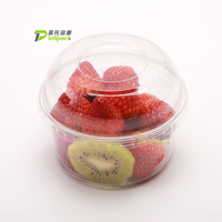 Bol jetable transparent à paroi simple de 12 oz, en plastique PET de qualité alimentaire, pour plats à emporter, avec couvercles en dôme