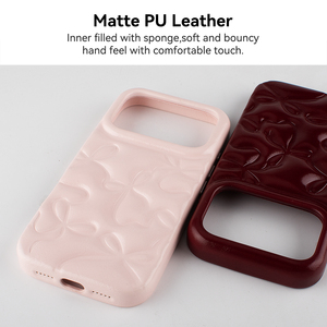 Coque de téléphone antichoc en cuir PU souple avec motif nœud 3D en relief pour iPhone 17 16 15 14 Femme - Product Image 3