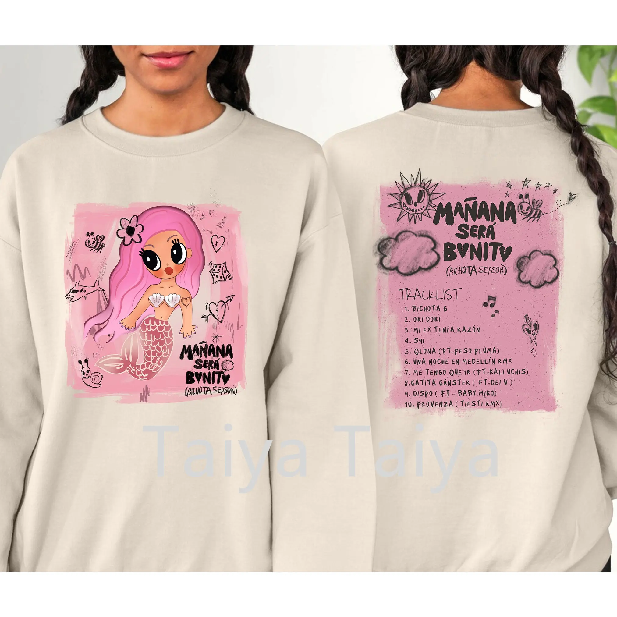 2024 새로운 디자인 카롤 G 마나나 세라 가다랑어 bichota 시즌 양면 인쇄 2 다른 이미지 남녀 공용 커플 후드 스웨터